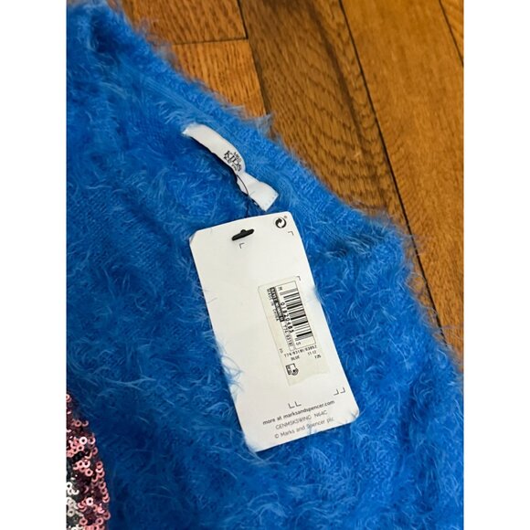 M&S Marks & Spencer Kids Hello Sequin Blue Fuzzy Sweater Jumper NWT - Picture 5 of 7